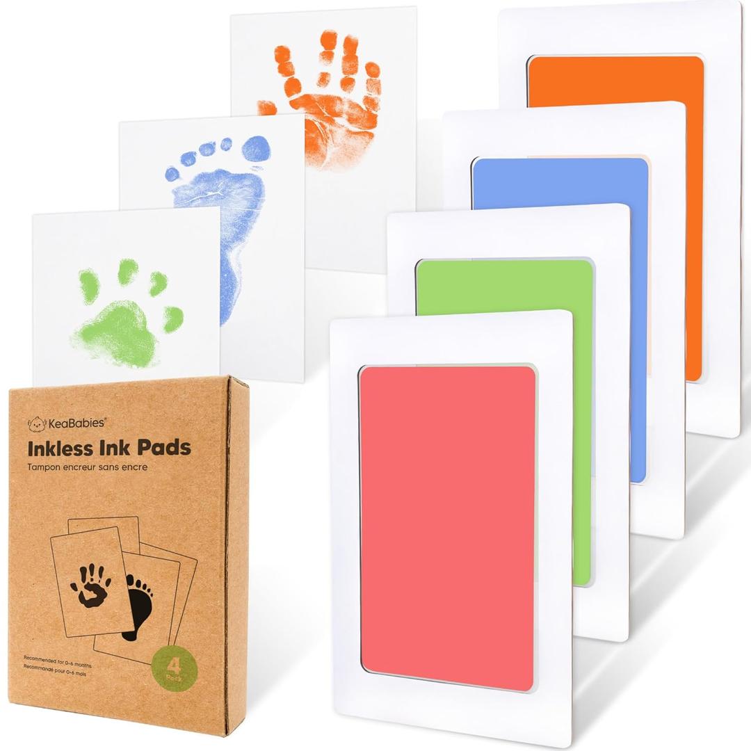 4-Pack Inkless Baby Hand and Footprint Kit - Mess Free Ink Pad for Newborn Keepsake, Dog Nose & Paw Print Kit, Clean Touch Ink Pad for Baby Hand & Footprints, First Mother's Day (Candy)