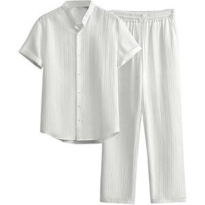 Men's 2 Piece Beach Vacation Outfits Button Down Short Sleeve Shirts and Straight Leg Pants Set, Size: Small