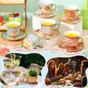 Teenyyou Set of 36 Tea Cups and Saucers Tea Party Decorations Floral Porcelain 5.4 oz British Gift for Women Birthday Party, Church, and Mother's Day (Stylish Style)