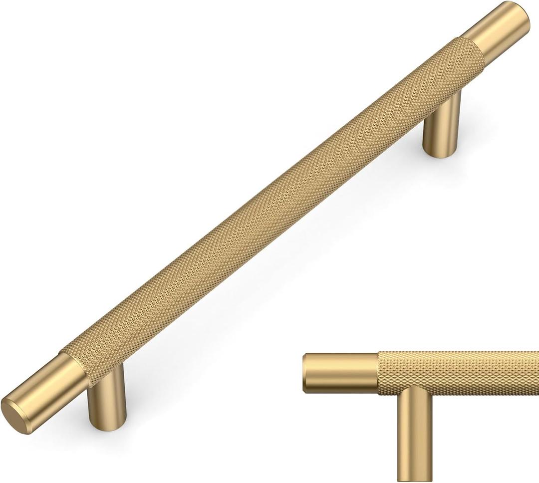 Amerdeco 10 Pack Champagne Bronze Knurled Cabinet Pulls 6.3 Inch Hole Centers Kitchen Cabinet Handles Hardware Kitchen Handles for Cabinets Handles IH0006