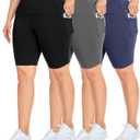 NEW YOUNG 3 Pack Plus Size Biker Shorts with Pockets for Women-High Waisted 8" Yoga Pants Workout Shorts, 3X-Large Plus