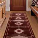 Western Hallway Runner Rug 2x6 Non-Slip, Washable Mid Century Modern Runner Rug, Southwestern Low Pile Entryway Rug for Kitchen, Bedroom, Laundry Room-Brown/Red