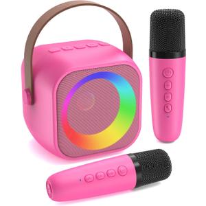 Karaoke Machine for Kids, Toys for 3-12 Years Old Girls Gifts, Kids Karaoke Microphone Machine Toy, Best Fun Christmas Birthday Gifts for 5 6 7 8 9 10 11 Years Teens Girl Boys Rose 2 Mic