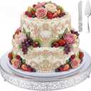 Wenqik 20 Inch Silver Cake Stand Set Metal Round Cupcake Dessert Stand with Cake Cutting, Spatula Wedding Cupcake Pastry Display Candy Holder Display for Wedding Party Birthday Baby Shower(Classic)