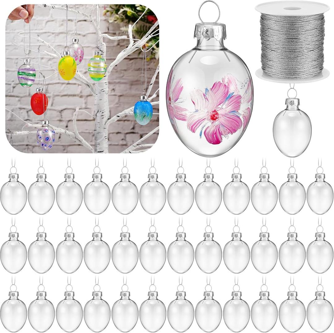 Wettarn 36 Pcs Clear Glass Easter Egg Ornaments Decorations to Paint Hanging Eggs for Tree Easter Crafts DIY Basket Fillers Gifts School Activities Supplies
