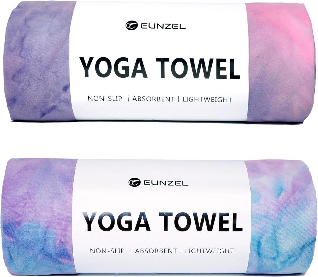 Eunzel 2 Pack Hot Yoga Towel Non Slip Yoga Mat Towel Non-Slip Sweat Absorbent Microfiber Towel for Hot Yoga, Pilates and Workout 72" x 26.5", Purple & Blue/Purple & Green