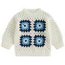 Infant Toddler Baby Girls Pullover Sweater Handmade Crochet Squarey Floral Crewneck Knitwear Fall Winter Clothes (White, 18-24 Months)