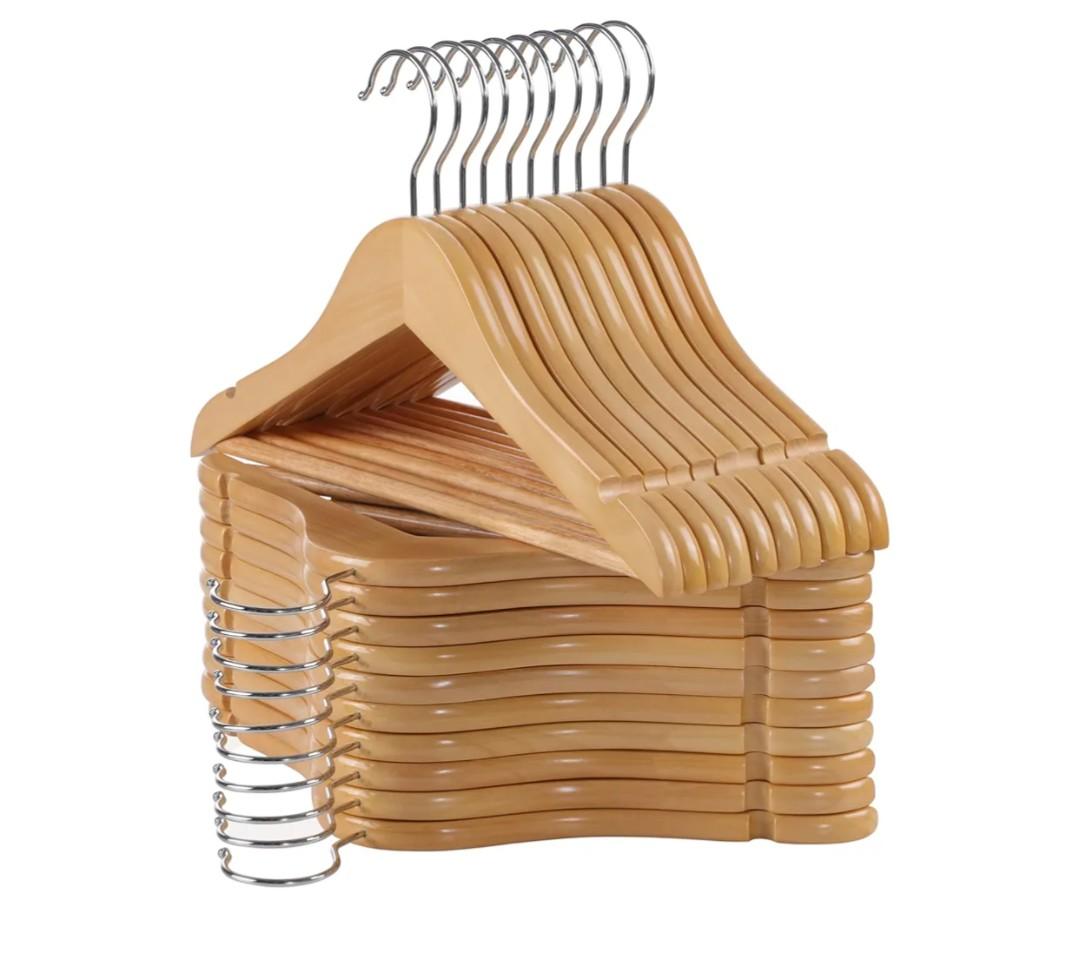 Kids Wooden Hangers 20 Pack, Natural Wooden Baby Hangers with Smooth Finish, Solid Wood Children Hanger for Clothes with Precisely-Cut Notches, Swivel Hook Baby Clothes Hanger for Closet