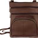 Roma Leathers Genuine Cross Body Purse Bag, Multi-Pocket (Brown)