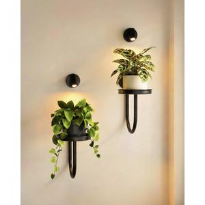 Wall Plant Holder for Indoor Plants with Lights, 2 Pcs Black