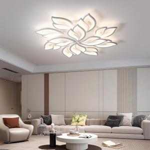 JAYMP 35.4" Flower Shaped Ceiling Light Dimmable Modern Ceiling Lamp Remote Control LED Lighting Fixture for Living Room Kitchen Dining Room (White/12 Petals), 12 Lights, Leaves