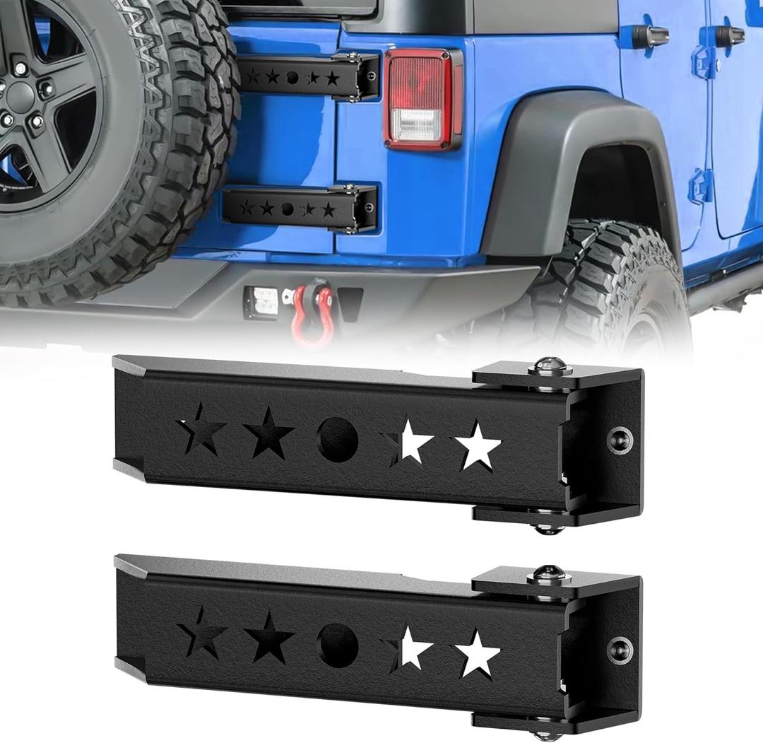 for Wrangler JK Tailgate Hinges Compatible with 2007-2018 Jeep Wrangler JK JKU Unlimited 2/4 Doors, Heavy Duty Steel Reinforced Tail Gate Hinge Set Spare Back Door Rear Hinge Bracket (2 PCS) (Star Logo)