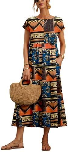 Dresses for Women 2024 Casual Summer Cotton Dress with Pockets Short Sleeve Shirt Midi Long Dress L