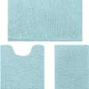 HOMEIDEAS 3 Pieces Bathroom Rugs, Ultra Soft Non Slip Absorbent Chenille Toilet Bath Mat Set (Light Blue) (1'8" x 2'8" (17"x24"+20"x32"+U Shape 20"x24"))