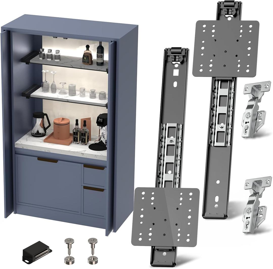 Cabinet Pocket Door Slide System Kit 12",2PCS Inset Sliding Hardware for Hidden Cabinet Doors, 45lbs Capacity, Space Saving Pocket Door Hardware for Kitchen, Pantry, Closet