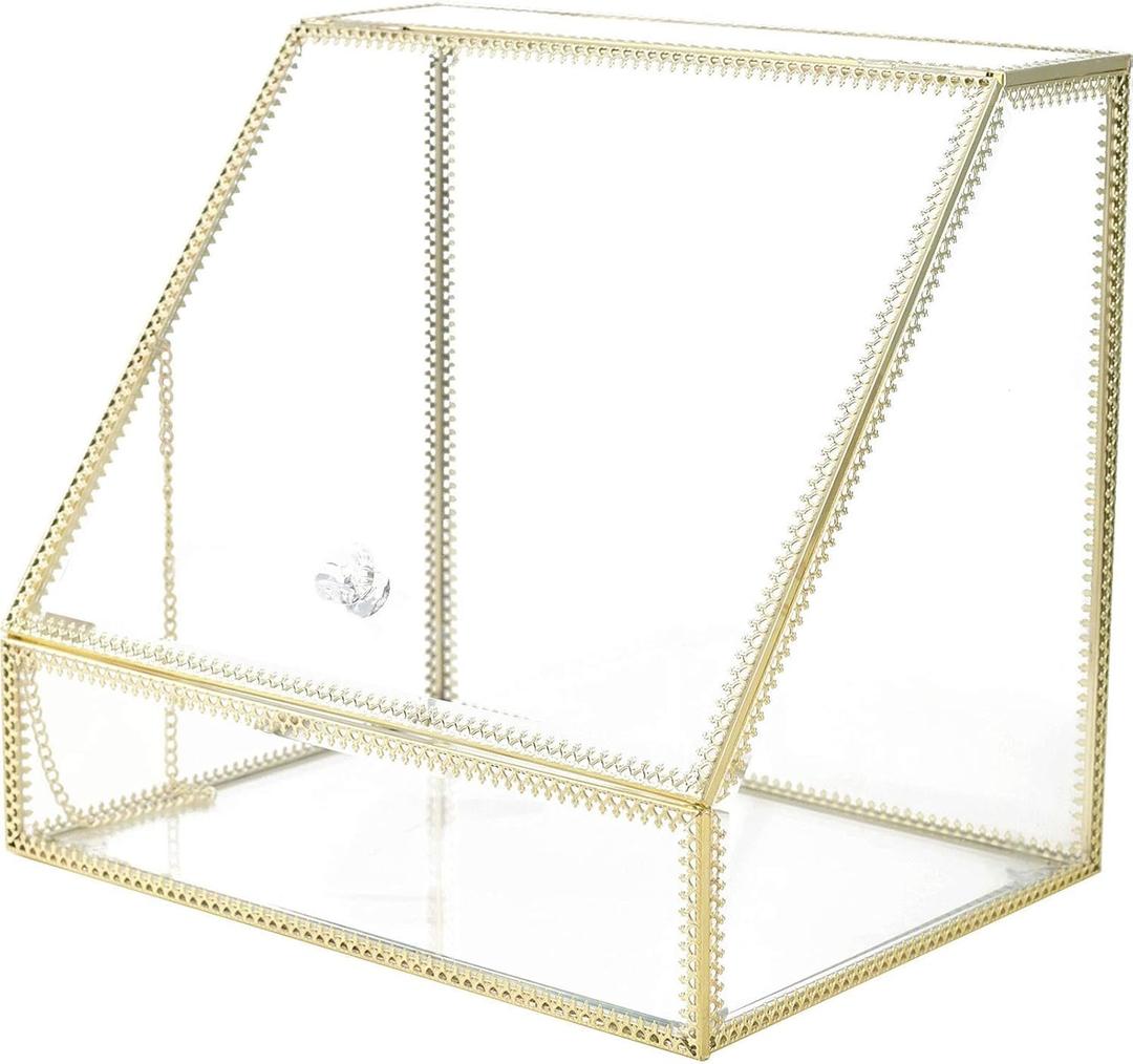 N A Cosmetic Storage Box,Makeup Organizer Antique Countertop Cosmetic Storage Box Mirror Glass Beauty Display, Gold Spin Large Capacity Holder for Brushes Lipsticks