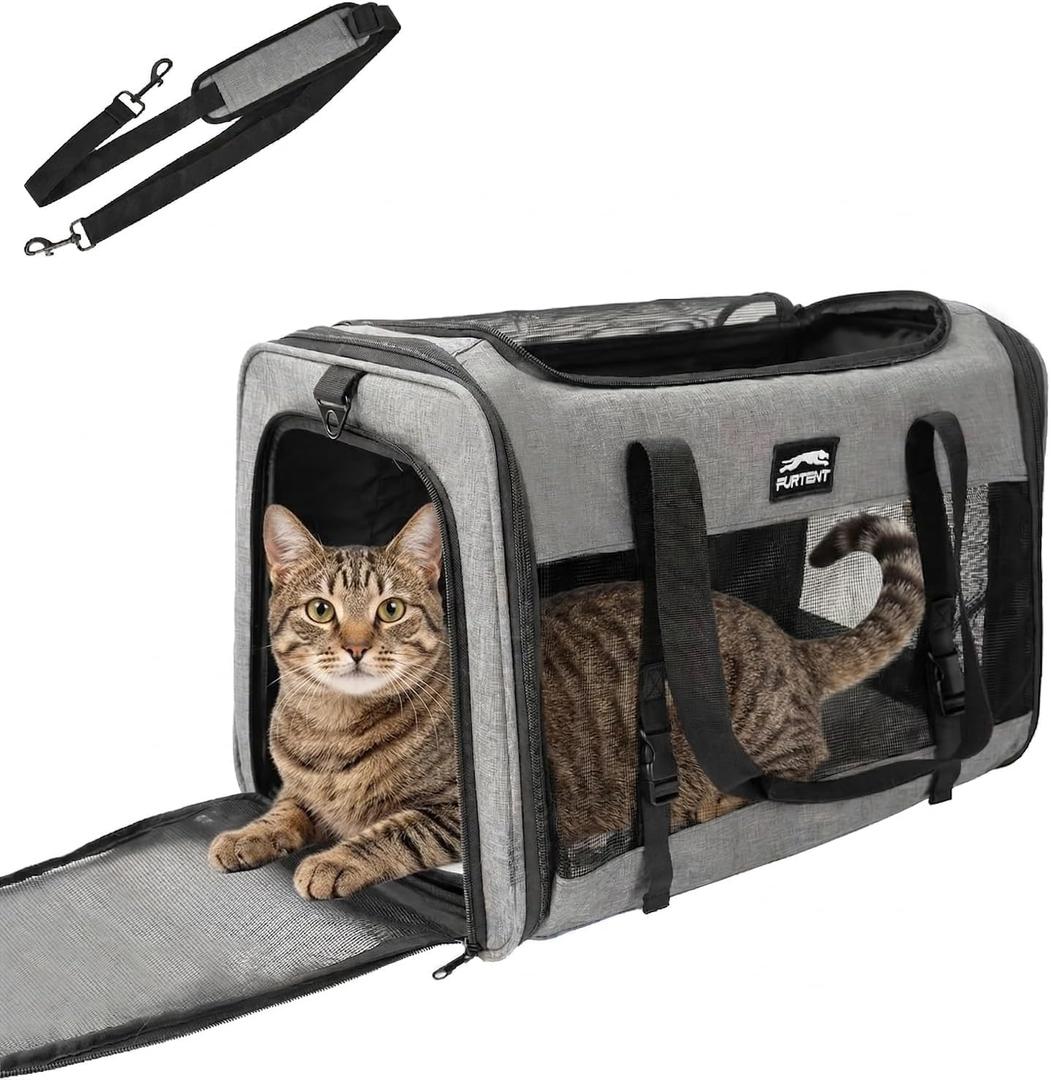Soft Cat Carrier, Large Foldable Pet Carrier with Four-Sided Breathable Mesh, Safety Leash Included, 20 x 13 x 13 Inches, Travel Bag for Cats & Small Dogs, Grey
