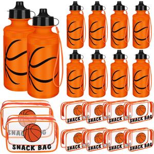 Sadnyy 8Pcs 4 Sets Water Bottles Bulk with Snack Bags 20 oz Reusable Squeeze Plastic Water Bottle with Handle Strap Clear PVC Waterproof Goodie Gift Bags for Team Gifts Sports Party