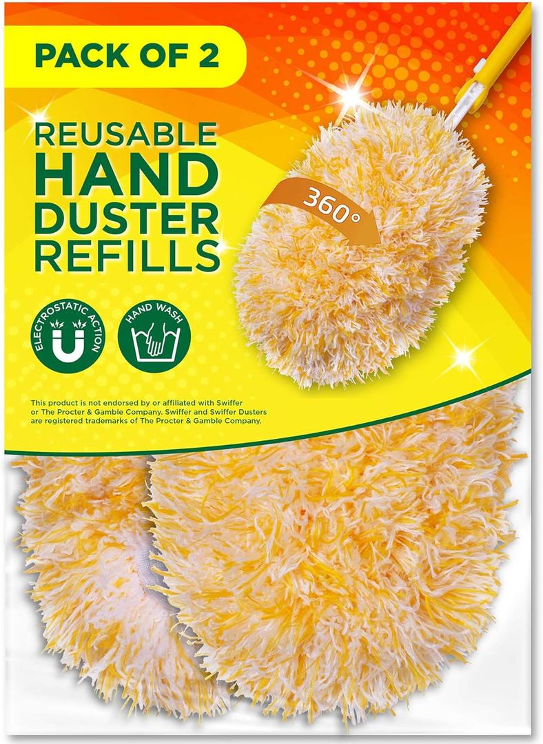 Microfiber Reusable Refills for Swiffer Hand Duster, 360 Degree Dry Duster Heavy Duty Refills, 2-Pack (Handle is Not Included) Air Dry Only