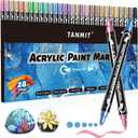 28 Metallic Colors Acrylic Paint Markers, Dual Tip Acrylic Paint Pens for Rock Painting, Black Paper, Wood, Canvas, Stone, Glass, Ceramic, DIY Crafts Making Art Supplies (Brush Tip and Round Tip)
