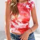 PRETTYGARDEN Women's Summer Floral Mesh Tank Tops 2025 Trendy Casual Cap Sleeve Slim Fitted Blouse Shirt Going Out Outfits (L)