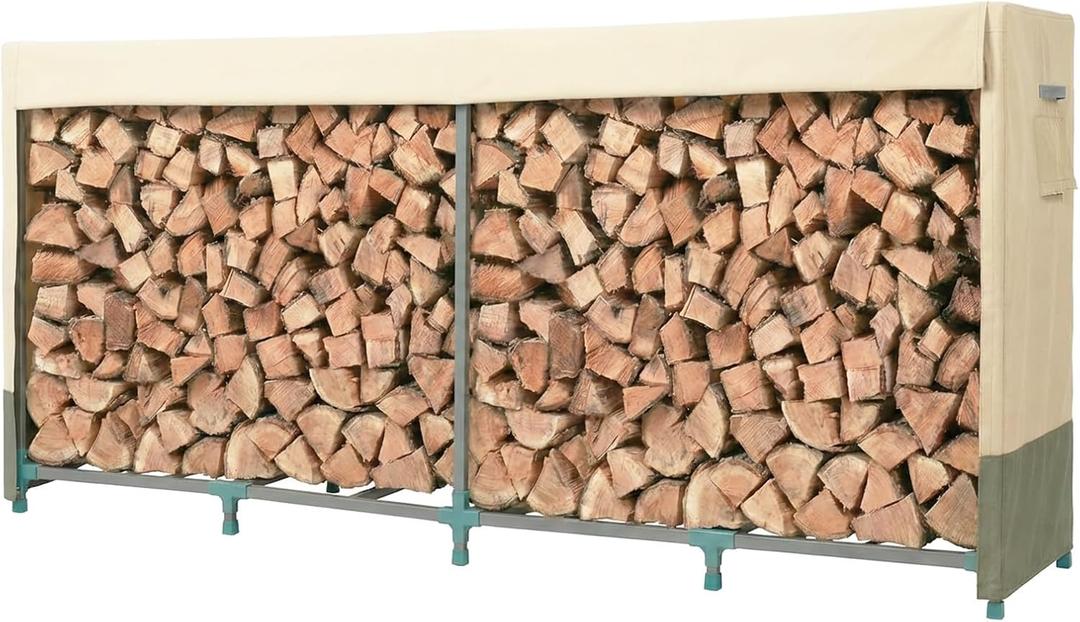 BPS 8 FT Firewood Rack Cover, 600D Waterproof Oxford Outdoor Log Rack Cover with Zipper and Air Vent for Outdoor Wood Rack