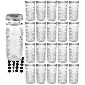 VERONES Mason Jars 12 OZ, Canning Jars Jelly Jars With Regular Lids, Ideal for Jam, Honey, Wedding Favors, Shower Favors, 20 PACK 4 Missing