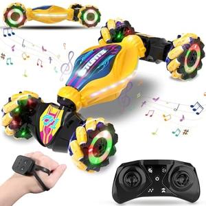 Paaxido Gesture RC Car - Gesture Sensing RC Stunt Car Toys for Boys Girls Aged 6-12, 2.4GHz 4WD Hand-Controlled Remote Control Twist Car with Lights Music - Best Birthday Gifts for Kids