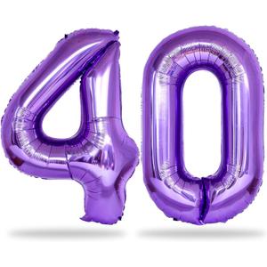 Purple Number 40 Birthday Balloons, 40 Inch Large Purple Mylar Foil Number 4 and 0 Balloons for Women, 40th Birthday Balloons for 40 Year Old Birthday Anniversary Party Decorations Supplies
