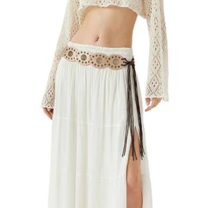 XZQTIVE Women's Boho Disc Belt Concho Western Cowgirl Cowboy Belt for Ladies Wide Vintage Leather Waist Belt for Dress (Brown), Size: Fits Sizes 34"-40"
