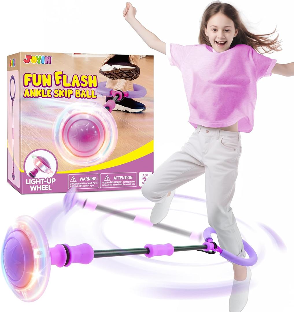 JOYIN Purple Ankle Skip Ball with Flashing Lights, Toy for Kids Indoor & Outdoor, Flashing Swing Ball Foldable Sports Toy, Birthday Gifts for Kids 3 4 5 + (Violet)