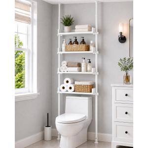 ALLZONE Tension Over The Toilet Storage Cabinet, No-Drill, Fits 92-116 in., 4-Tier