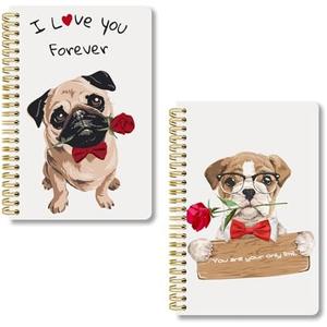 2pcs Dog and Red Rose Design Theme spiral notebook, 5.5x8.3 inches, containing 50 inner pages, suitable for writing, diary, office stationery, school supplies, and gifts for friends and family