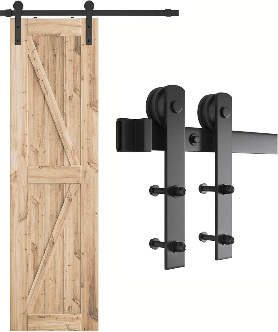 SMARTSTANDARD 4.0ft Barn Door Hardware kit, Barn Door Track, Sliding Door Hardware kit, Smoothly and Quietly -Heavy Duty Sturdy -Easy to Install, Fit 24" Wide Door Panel (I Shape Hanger) (4 Feet)