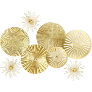 Lingvee 8 Pcs Gold Wall Decor Modern Metal Decor Metal Starbursts Radial Plate Art Hanging Decorative Wall Decorations for Home Bedroom Bathroom Living Room Office Sculpture(Gold)