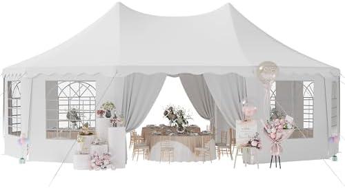 DWVO 29x21FT Heavy Duty Party Tent, Upgraded Wedding Tent Event Shelter Galvanized Canopy with Removable PVC Sidewalls, White