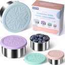 Stainless Steel Containers with Lids - Stackable Toddler Snack Containers, 18/8 Stainless Steel Lunch Box for Kids Adults, Leakproof Metal Food Storage Containers (4Pack: 3oz, 7oz, 13oz, 22oz) (4 Pack(Light Pink, Light Green, Light Purple, Light Blue))