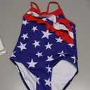 Zando Girls' One Piece Swimsuit, Size 6, C American Flag Red Ruffles, UPF 50+, Quick Dry, Slim Form