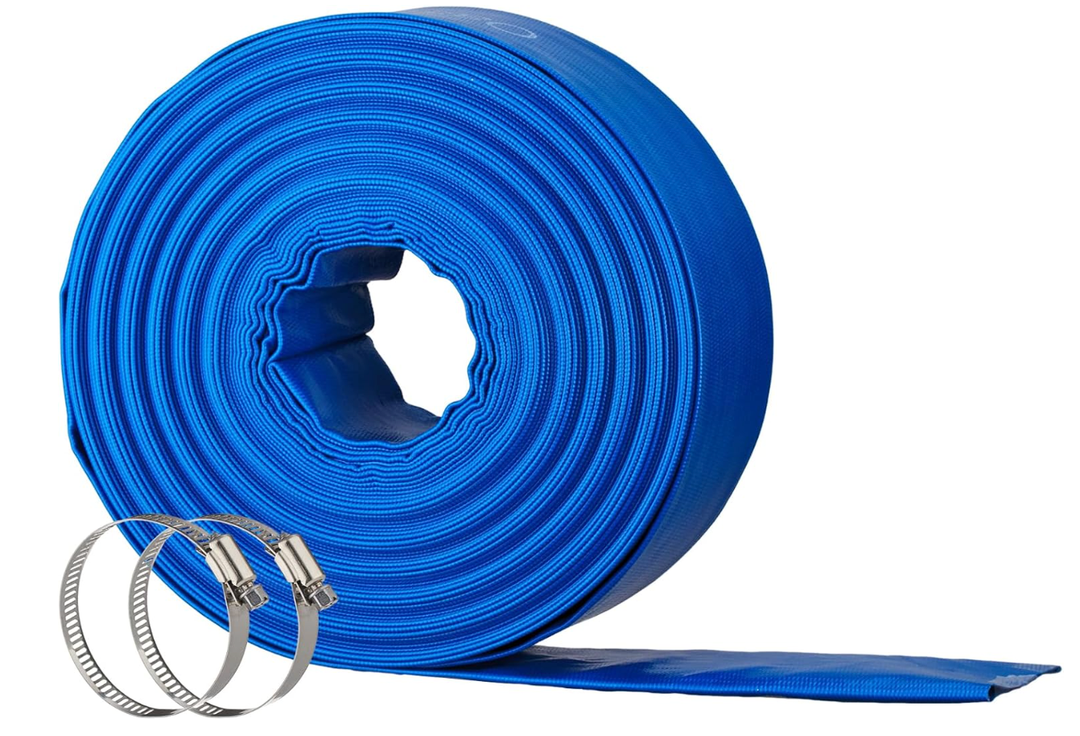 2" x 100FT Pool Backwash Hose, Heavy-Duty Pool Hose, Lay Flat Discharge Hose, Durable Burst Resistant, Pool Filter Pump Water Drainage, Sump Pump Discharge, with 2 Clamps