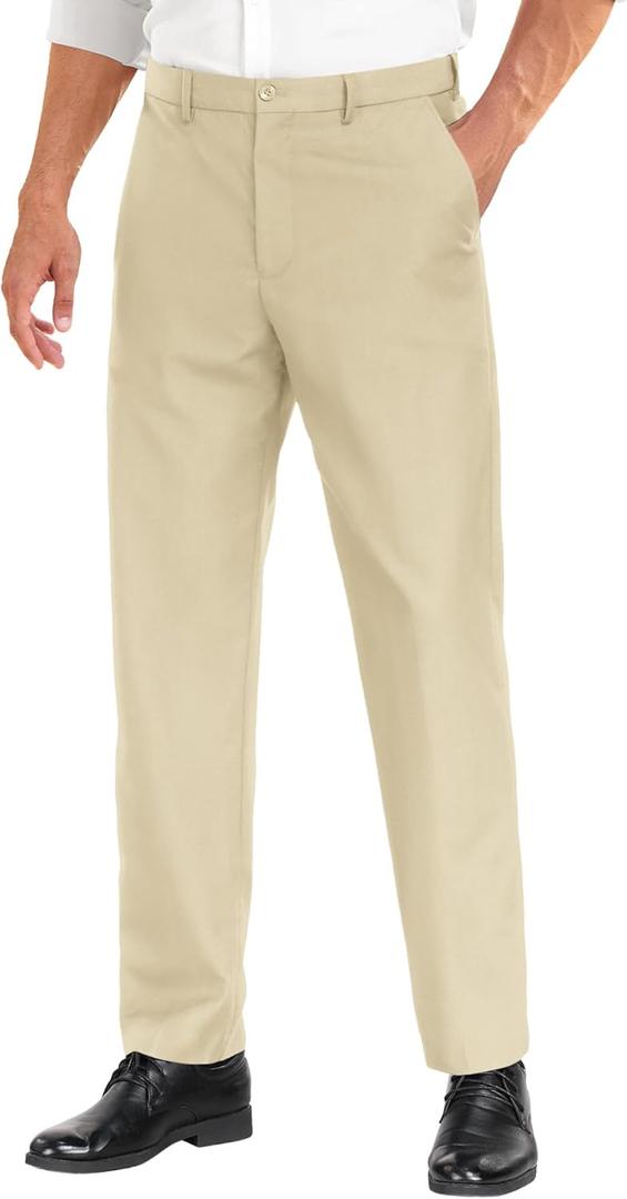 COOFANDY Mens Dress Pants Expandable Waist Wrinkle Free Suit Pants Flat Front Casual Dress Slacks (32W x 30L, Khaki)