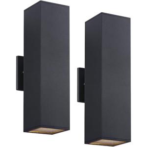 Cerdeco 2 Pack Aluminum Modern Outdoor Wall Light, 15" Exterior Up Down Light Fixtures,Black Front Door Wall Lighting with E26 Sockets [ETL Listed]