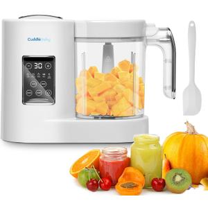 Baby Food Maker, Baby Food Processor with Silicone Spatula, Baby Food Blender, Auto Cooking & Grinding, Steam Cook and Blender, Touch Screen Control, BPA Free, White