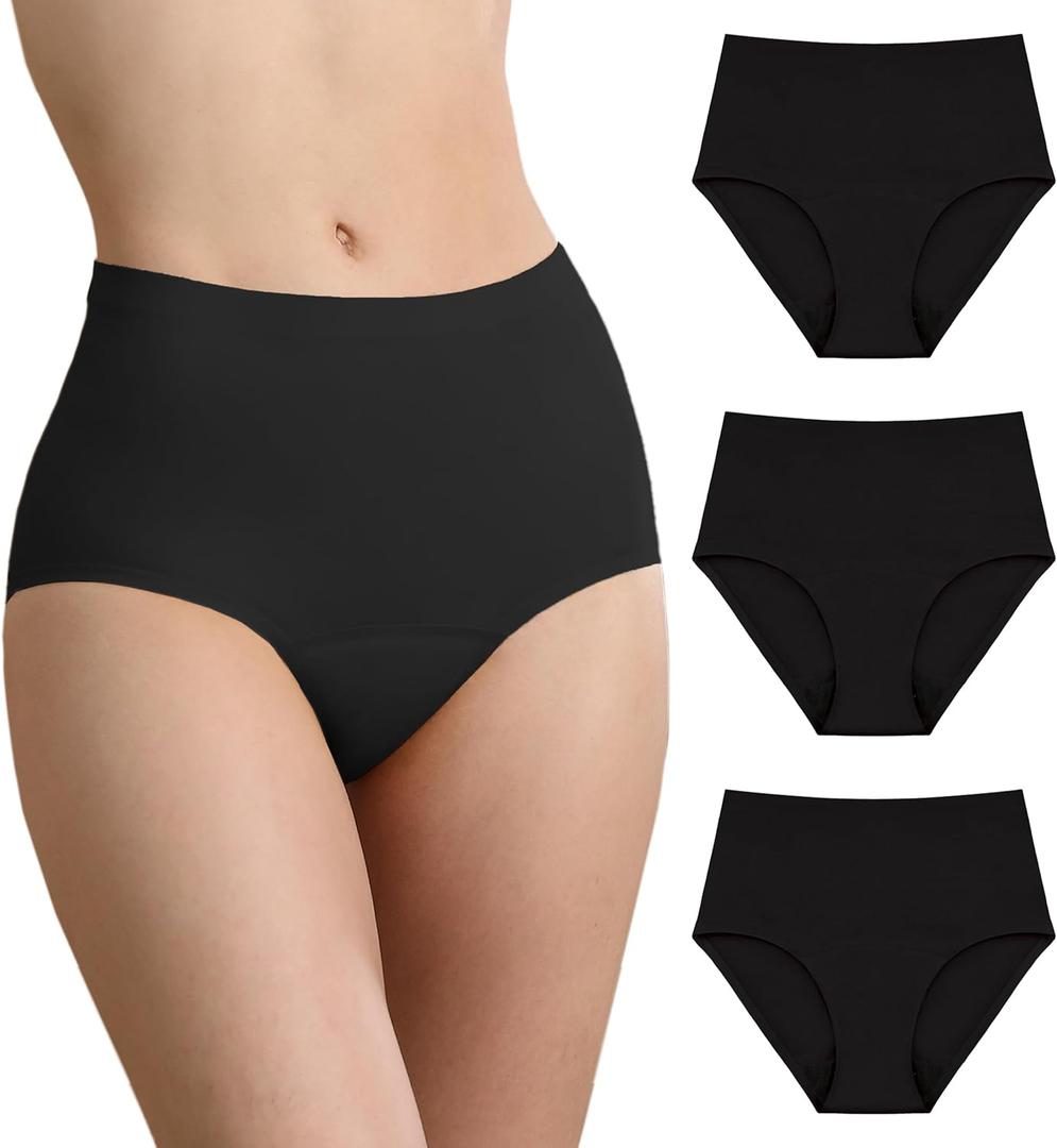 Washable Incontinence Leak Proof Underwear for Women Absorbent Panties Protective Briefs Postpartum 3 Pack (Black XL)