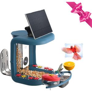 Smart Bird Feeder with Camera Solar Powered, Hummingbird Feeders for Outdoors, 2K HD AI Identify Birds 10000+Species, DIY Add-ons, AI Instant Notifications, IP65 Waterproof, 6400mAh Large Battery