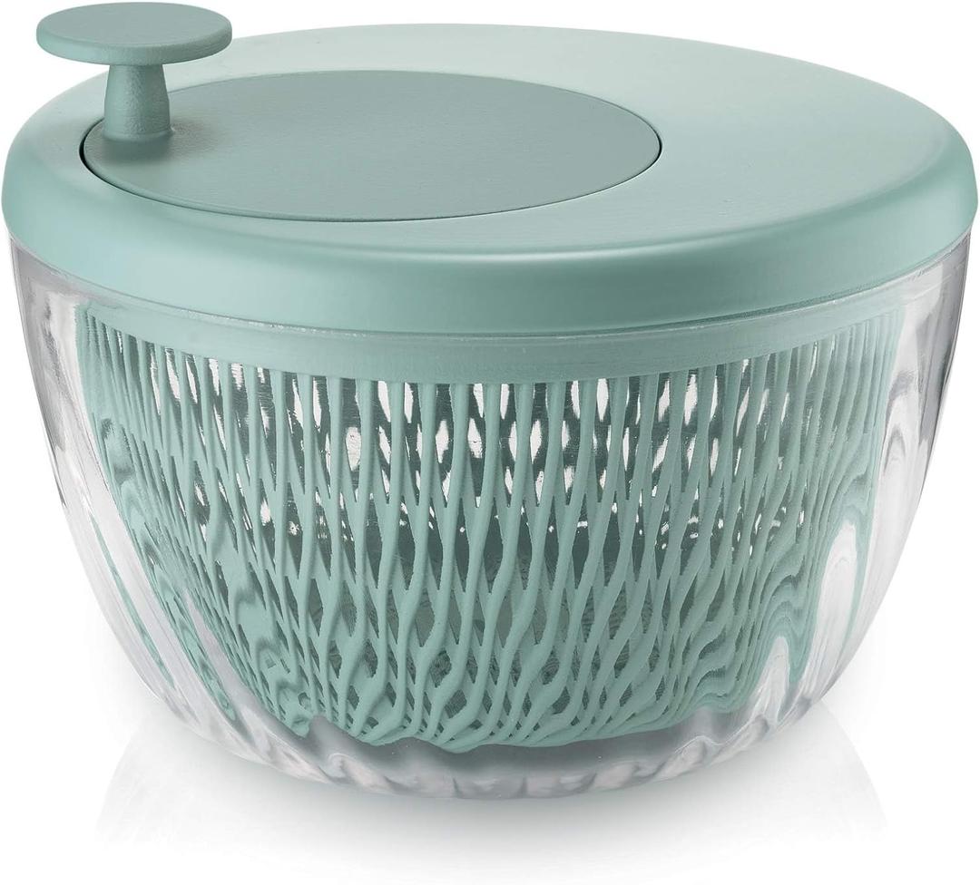 GUZZINI 10" Salad Spinner with Lid - Lichen Green, Wash, Spin & Dry Vegetables, Fruits, Salad, Built in Draining - Fruit Washer Fruit Dryer, Home Gadgets & Kitchen Tools 7.5" H x 10.2" L x 10.2" W