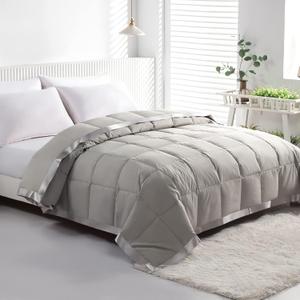 APSMILE Lightweight Down Feather Fibers Blanket, Summer Cooling Down Feather Fibers Comforter Full/Queen Size, Ultra-Soft Breathable Thin Bed Quilt Duvet with Satin Trim(Full/Queen, Light Gray)