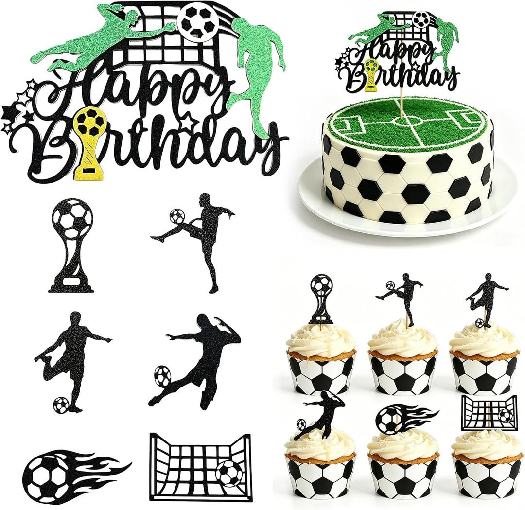 2 x 25 Pcs Soccer Cake Topper, Soccer Ball & Player Figure Cupcake Decorations for Soccer Birthday Party Sport Party Supplies