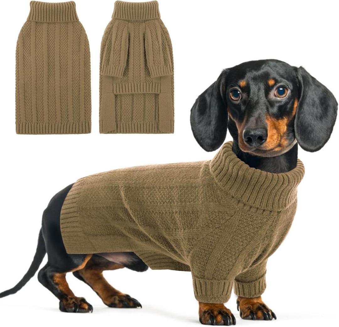 Queenmore XSmall Dog Sweater, Soft Knitted Dogs Sweater Christmas Clothing, Turtleneck Pullover Puppy Sweaters for Dogs, Cozy Pet Knitwear for Teacup, Chihuahua (Brown, XS) (Camel)