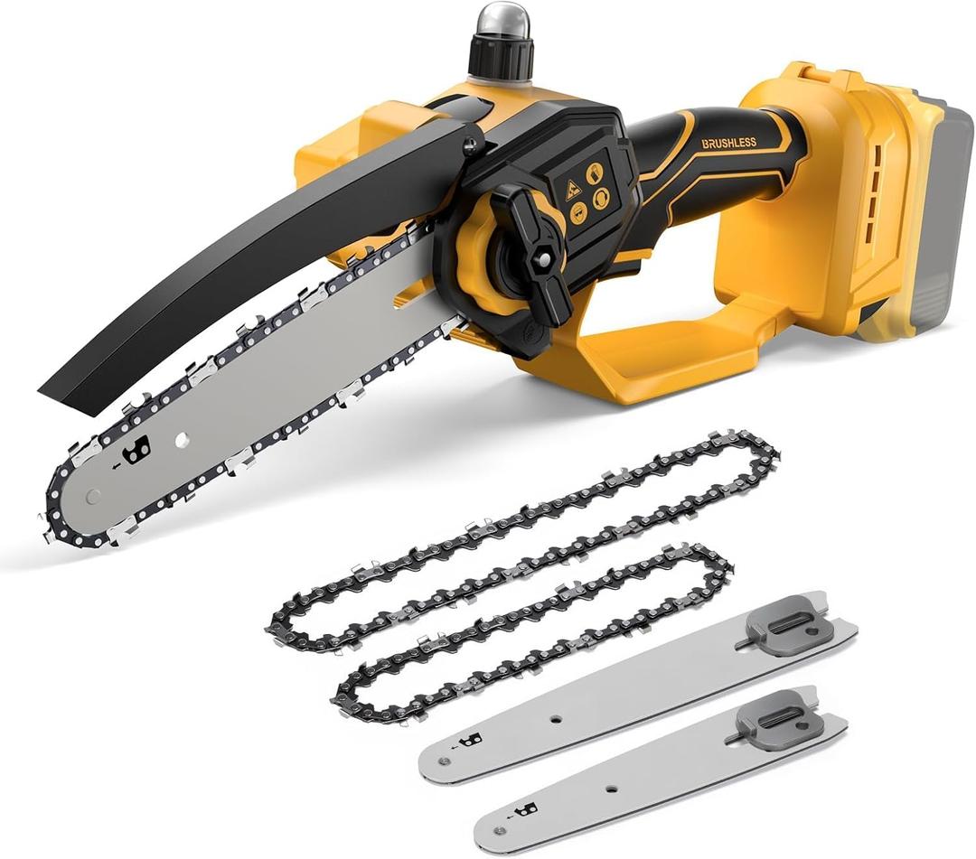 Mini Chainsaw Cordless for Dewalt 20V MAX Battery,8-Inch and 6-Inch 2-IN-1 Brushless Chainsaw with 750W Brushless Chain saw - 24.6FT/S Cutting, 4000RPM, for Wood Cutting(Battery Not Included) (Yellow)