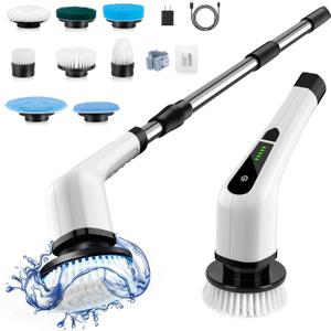 Electric Spin Scrubber, Cordless Cleaning Brush Scrubber for Home, 8 Replaceable Brush Heads-90Mins Work Time, 3 Adjustable Size, 2 Speeds for Bathroom Shower Bathtub Glass Car Electric Spin Scrubber, Cordless Cleaning Brush Scrubber for Home, 8 Replaceable Brush Heads-90Mins Work Time, 3 Adjustable Size, 2 Speeds for Bathroom Shower Bathtub Glass Car